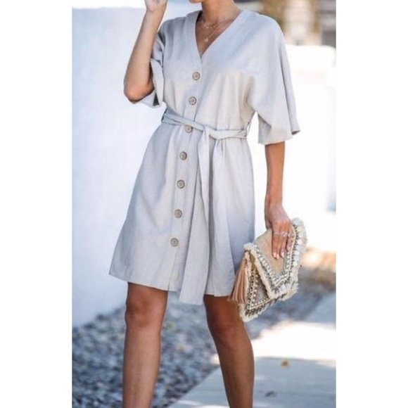 Velvet Heart NWT Calle white button linen blend dress size medium wedding beach - Picture 2 of 9